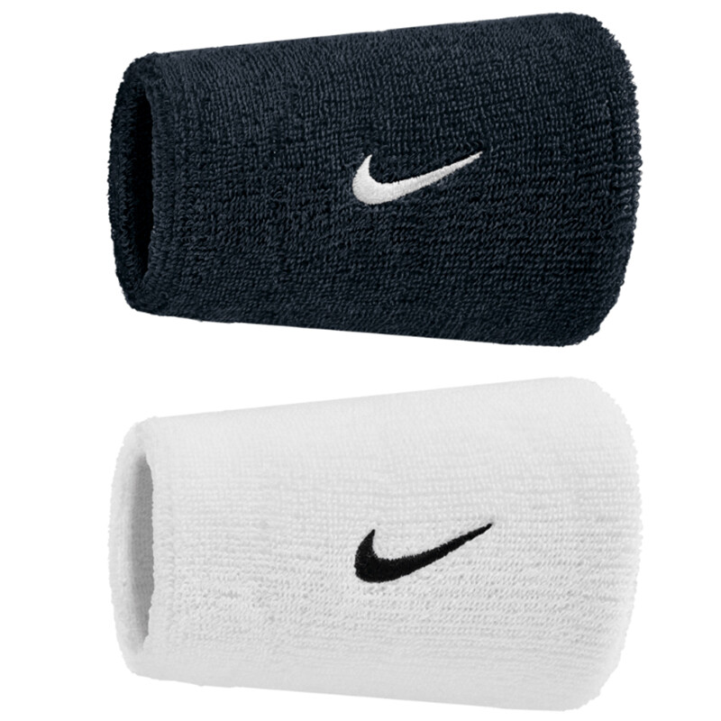 Nike Swoosh Classic Doublewide Wristbands (2x) (Black/White)